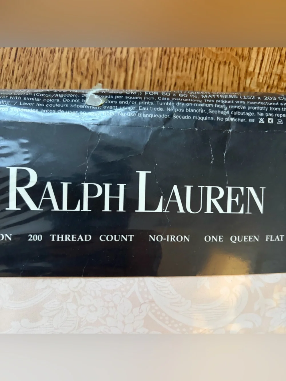 Vtg. New Old Stock Ralph Lauren “Avery” Cotton Queen Flat Sheet Pale Rose Damask